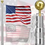 Heavy Duty 20FT Telescoping Flag Pole,Extra Thick Outside House In Ground with 3x5 American Flag,for Yard,Residential & Commerical,Sliver