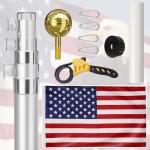 Heavy Duty 20FT Telescoping Flag Pole,Extra Thick Outside House In Ground with 3x5 American Flag,for Yard,Residential & Commerical,Sliver