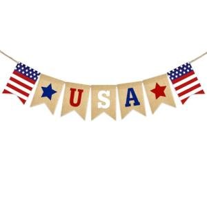 GCQQ USA Banner Burlap - 9.8FT 4th of July Decorations Red White and Blue Patriotic Garland for President Day American Independence Day Memorial Day Celebration Party Rustic Banners Decor, Pre-Assembled