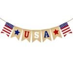 GCQQ USA Banner Burlap - 9.8FT 4th of July Decorations Red White and Blue Patriotic Garland for President Day American Independence Day Memorial Day Celebration Party Rustic Banners Decor, Pre-Assembled
