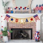 GCQQ USA Banner Burlap - 9.8FT 4th of July Decorations Red White and Blue Patriotic Garland for President Day American Independence Day Memorial Day Celebration Party Rustic Banners Decor, Pre-Assembled