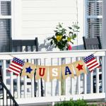 GCQQ USA Banner Burlap - 9.8FT 4th of July Decorations Red White and Blue Patriotic Garland for President Day American Independence Day Memorial Day Celebration Party Rustic Banners Decor, Pre-Assembled