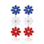 RUOFFETA Raffia Daisy Flower Earrings, Raffia Straw Wrapped Daisy Drop Dangle Earrings Summer Tropical Beach Jewelry(Red, White and Blue)