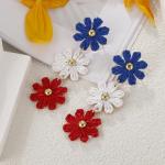 RUOFFETA Raffia Daisy Flower Earrings, Raffia Straw Wrapped Daisy Drop Dangle Earrings Summer Tropical Beach Jewelry(Red, White and Blue)
