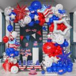 147Pcs Red White and Blue Independence Day Balloon Garland Arch Kit,with Explosion Star,Flag Foil Balloons for 4th of July Patriotic Memorial Veterans Baseball Nautical Birthday Party Decorations