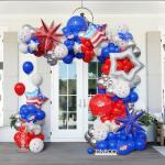 147Pcs Red White and Blue Independence Day Balloon Garland Arch Kit,with Explosion Star,Flag Foil Balloons for 4th of July Patriotic Memorial Veterans Baseball Nautical Birthday Party Decorations