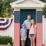 4th of July Decorations 3 x 6 Ft American Pleated Fan Flag USA Patriotic Bunting Flags, 4PCS Red White Blue Hanging American Banners Porch Sign for Memorial Veterans Labor Presidents Day Parties Accessories