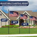 IIOPE 10 FT In Ground Flag Pole for Outside House,Resist Wind Reinforcement Patent Design,Heavy Duty Outdoor Flagpole Kit for Yard,Garden | Black (1 Pack,Without Flag)