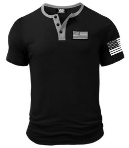 VOGSTART Men Casual American Flag T Shirt Summer Training Shirts Distressed 4th of July Muscle Patriotic Tactical 1776 Independence Day Workout Freedom Memorial Day USA Flag T-Shirts Black L