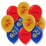 U.S. Marines Party Balloons (10pcs) 12” Latex Balloons in Red, Gold, and Blue with contrasting print on 2 sides. Officially Licensed by the U.S.Marines - Made in Italy - by Havercamp.