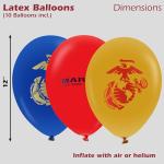 U.S. Marines Party Balloons (10pcs) 12” Latex Balloons in Red, Gold, and Blue with contrasting print on 2 sides. Officially Licensed by the U.S.Marines - Made in Italy - by Havercamp.