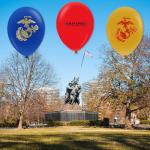 U.S. Marines Party Balloons (10pcs) 12” Latex Balloons in Red, Gold, and Blue with contrasting print on 2 sides. Officially Licensed by the U.S.Marines - Made in Italy - by Havercamp.