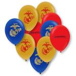 U.S. Marines Party Balloons (10pcs) 12” Latex Balloons in Red, Gold, and Blue with contrasting print on 2 sides. Officially Licensed by the U.S.Marines - Made in Italy - by Havercamp.