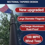 IOEN 25FT Heavy Duty Flag Pole Kit with Solar Light,5x3 USA Flag,2.7" Large Diameter Extra-Thick Aluminum,Wind-Resistant Sectional Tapered,100 MPH Wind Tested, Suitable for Outdoor Ground Use - Black