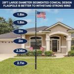 IOEN 25FT Heavy Duty Flag Pole Kit with Solar Light,5x3 USA Flag,2.7" Large Diameter Extra-Thick Aluminum,Wind-Resistant Sectional Tapered,100 MPH Wind Tested, Suitable for Outdoor Ground Use - Black