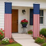 Zilphoba 4th of July Decorations, American Flag Banners for Porch, Patriotic Flag Porch Banner Sign for Independence Memorial Veterans Labor Day