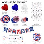 30PCS 4th of July Decorations - Patriotic Love USA Banner, Red White Blue Paper Fans, Star Streamers, Pom Poms, Hanging Swirls for Memorial Day & Presidents Day