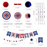 30PCS 4th of July Decorations - Patriotic Love USA Banner, Red White Blue Paper Fans, Star Streamers, Pom Poms, Hanging Swirls for Memorial Day & Presidents Day