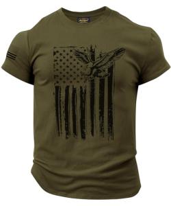 Mainfini Men's American Flag Eagle Tee Shirts Classic T-Shirt Distressed 4th of July Patriotic American Flag Muscle Workout Freedom 1776 Tactical USA Flag Memorial Day Gym Shirt Army L