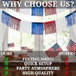 Fun Express 24 Ft Foil Patriotic Fringe for Fourth of July Party Decorations - Red, White, & Blue Metallic Foil Fringe for Quick Decor - Durable, Reusable, Instant Patriotic Transformation