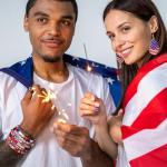 4th of July Stacking Bracelets with American Flag Earrings Set for Women Soft Ceramic Beaded Bracelet Faux Leather Patriotic Earring Red White and Blue Accessories for Women Men Gifts 7p