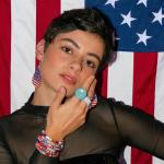 4th of July Stacking Bracelets with American Flag Earrings Set for Women Soft Ceramic Beaded Bracelet Faux Leather Patriotic Earring Red White and Blue Accessories for Women Men Gifts 7p