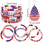 4th of July Stacking Bracelets with American Flag Earrings Set for Women Soft Ceramic Beaded Bracelet Faux Leather Patriotic Earring Red White and Blue Accessories for Women Men Gifts 7p