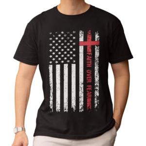 Faith Over Fear Shirt Christian Jesus Religious Shirts for Men Patriotic American Flag Cross Graphic Tees God T-Shirt (US, Alpha, XX-Large, Regular, Regular)