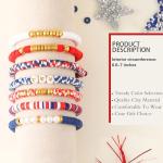 CCINPPY Friendship Bracelets Trendy Heishi Clay Bead Bracelets Stack Gold Beaded Stretch Bracelets for Women Boho Stackable Bracelets Bulk Cute Preppy Jewelry, Red White Blue