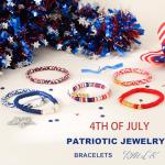 CCINPPY Friendship Bracelets Trendy Heishi Clay Bead Bracelets Stack Gold Beaded Stretch Bracelets for Women Boho Stackable Bracelets Bulk Cute Preppy Jewelry, Red White Blue