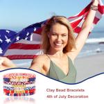 CCINPPY Friendship Bracelets Trendy Heishi Clay Bead Bracelets Stack Gold Beaded Stretch Bracelets for Women Boho Stackable Bracelets Bulk Cute Preppy Jewelry, Red White Blue