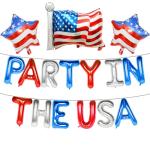 Party in the USA Red White and Blue Balloons, 4th of July Decorations 16 Inch Letter Balloons with American Flag and Star Patriotic Decor for Independence Memorial Veterans Day Home Yard Party Favors