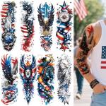 CUTELIILI 8 Sheets Independence Day Temporary Tattoo, 4th of July Patriotic Sleeve Tattoo, American Flag Fake Tattoos, Red White and Blue Party Supplies, Labor Day, Memorial Day, USA Flag