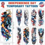 CUTELIILI 8 Sheets Independence Day Temporary Tattoo, 4th of July Patriotic Sleeve Tattoo, American Flag Fake Tattoos, Red White and Blue Party Supplies, Labor Day, Memorial Day, USA Flag