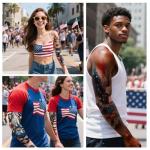 CUTELIILI 8 Sheets Independence Day Temporary Tattoo, 4th of July Patriotic Sleeve Tattoo, American Flag Fake Tattoos, Red White and Blue Party Supplies, Labor Day, Memorial Day, USA Flag