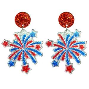 July 4th Independence Day Earrings Sparkle Acrylic Star Red White Blue Drop Dangle Earrings Festival Party Patriotic Jewelry-Firework