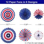 4th of July Patriotic Decorations 12PCS Hanging Paper Fan for USA Patriotic Decorations Independence Day Memorial Day American Theme Party Veterans Birthday Decor Supplies