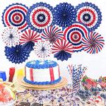 4th of July Patriotic Decorations 12PCS Hanging Paper Fan for USA Patriotic Decorations Independence Day Memorial Day American Theme Party Veterans Birthday Decor Supplies