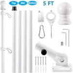 BONWIN White Flag Pole Kit for House, 5 FT Thickened Stainless Steel Porch Wall Mount Flagpole for 3x5' Flag, 1" Tangle Free Rotating Flag Pole Rings & 180° Adjustable Multi-Positions Bracket Holder