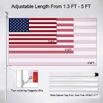 BONWIN White Flag Pole Kit for House, 5 FT Thickened Stainless Steel Porch Wall Mount Flagpole for 3x5' Flag, 1" Tangle Free Rotating Flag Pole Rings & 180° Adjustable Multi-Positions Bracket Holder
