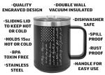 Rogue River Tactical USA PLedge of Allegiance American Flag Veteran Heavy Duty Stainless Steel Black Coffee Mug Tumbler With Lid Novelty Cup Great Gift Idea