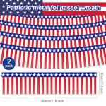 2 Pack 1.2 x 20 ft Patriotic Red White Blue Metallic Foil Fringe Garland, American Flag USA Streamers, Stars & Stripes Tinsel Banner for 4th of July, Memorial Day, Independence Day Decorations