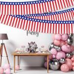 2 Pack 1.2 x 20 ft Patriotic Red White Blue Metallic Foil Fringe Garland, American Flag USA Streamers, Stars & Stripes Tinsel Banner for 4th of July, Memorial Day, Independence Day Decorations