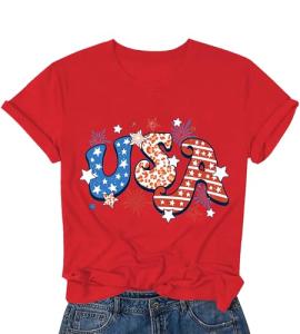 USA Shirts for Women 4th of July Shirt Women Cute Patriotic Print Tshirt America Tee Tops Red-a