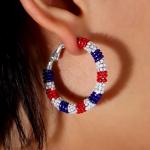 SHINUS BOHO Handmade American Flag USA Red White and Blue Colorful Beaded Large Hoop Earrings for Women, Bohemian Glass Beads Circle Hoops Cartilage Hypoallergenic Holiday Prom Jewelry Gift