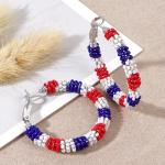 SHINUS BOHO Handmade American Flag USA Red White and Blue Colorful Beaded Large Hoop Earrings for Women, Bohemian Glass Beads Circle Hoops Cartilage Hypoallergenic Holiday Prom Jewelry Gift