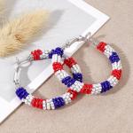 SHINUS BOHO Handmade American Flag USA Red White and Blue Colorful Beaded Large Hoop Earrings for Women, Bohemian Glass Beads Circle Hoops Cartilage Hypoallergenic Holiday Prom Jewelry Gift