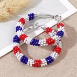 SHINUS BOHO Handmade American Flag USA Red White and Blue Colorful Beaded Large Hoop Earrings for Women, Bohemian Glass Beads Circle Hoops Cartilage Hypoallergenic Holiday Prom Jewelry Gift