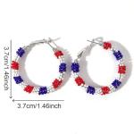 SHINUS BOHO Handmade American Flag USA Red White and Blue Colorful Beaded Large Hoop Earrings for Women, Bohemian Glass Beads Circle Hoops Cartilage Hypoallergenic Holiday Prom Jewelry Gift