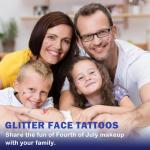 20 Pcs Blue Red and White Glitter Freckles Face Tattoos, Independence Day Glitter Freckles, Waterproof Face Temporary Tattoos for Women and Kids, USA Patriotic, Memorial Day Fake Tattoos